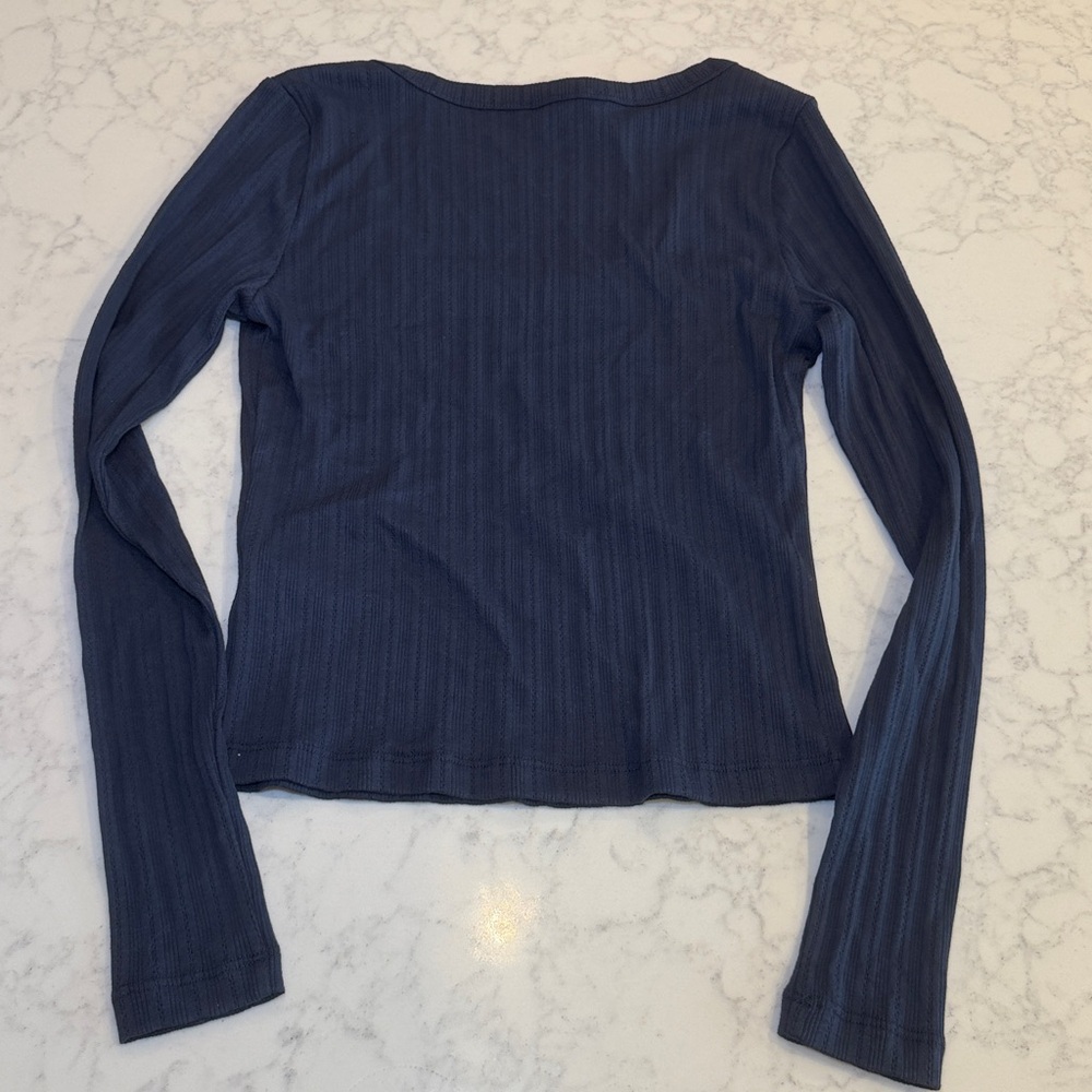 NWT Marine Layer Lexi Rib Pointeelle Scoop Tee Navy Size Small - Picture 2 of 3